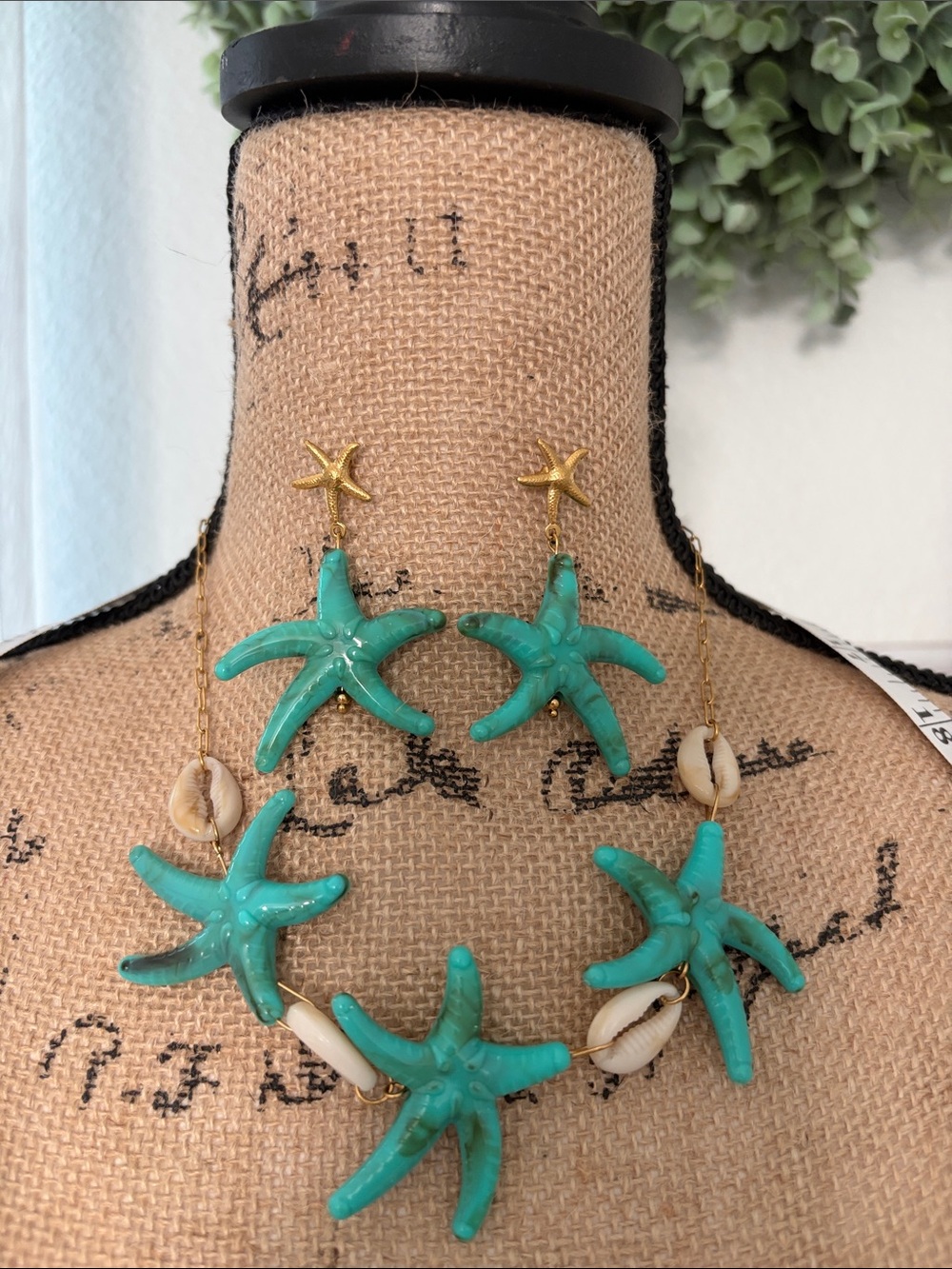 Turquoise Starfish & Cowrie Shell Necklace Set